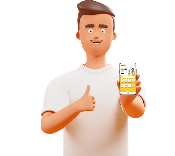 Phone with the Daroore app, thumbs-up sign beside it.